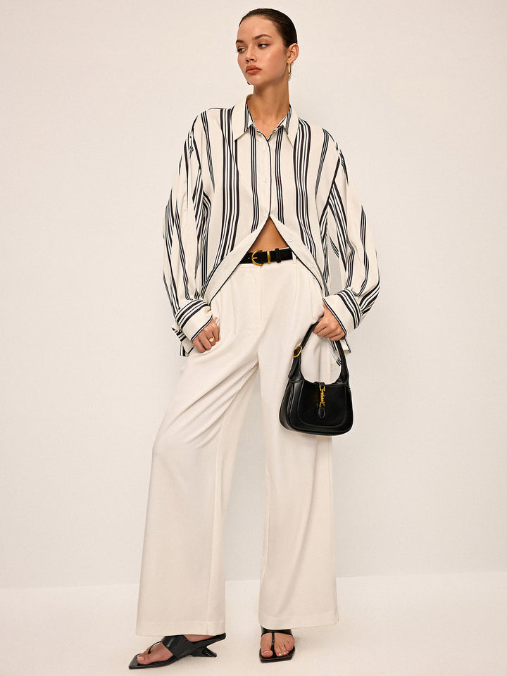 Oversized Satin Striped Shirt with Cut-Out Back Detail