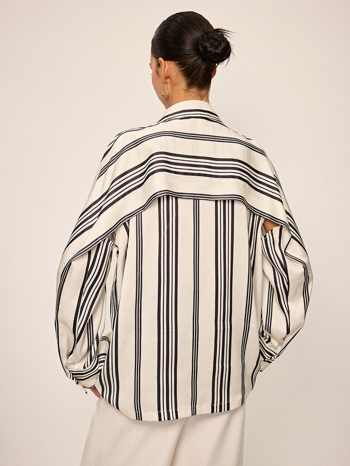 Oversized Satin Striped Shirt with Cut-Out Back Detail