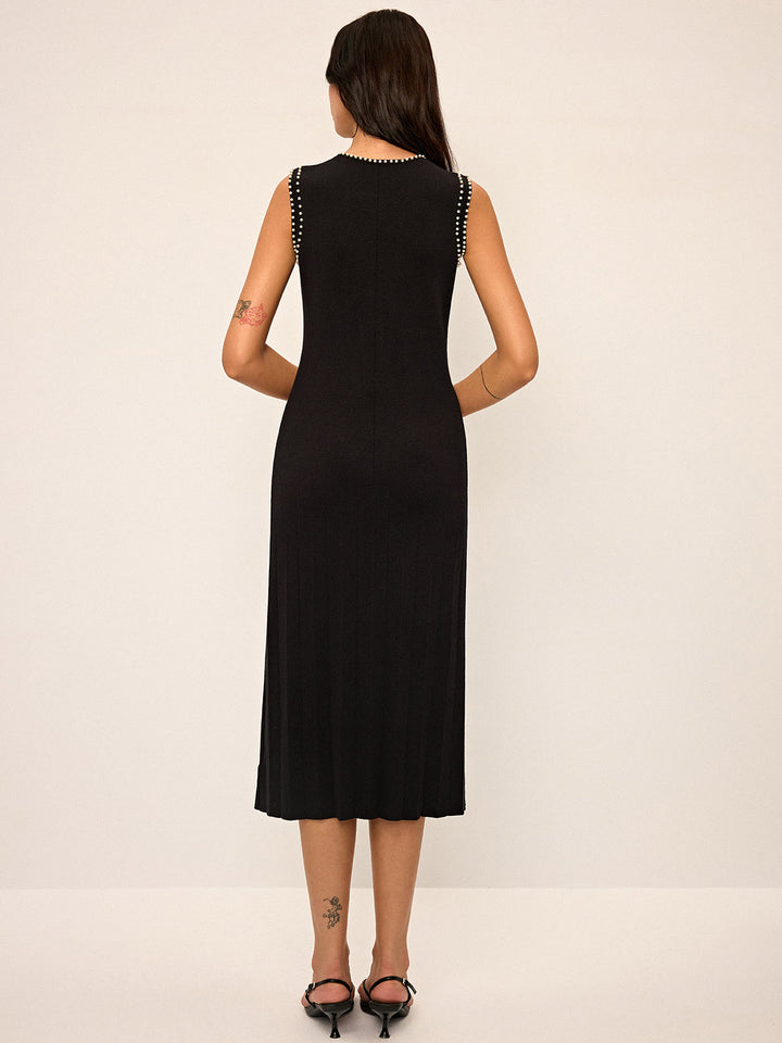 Pearl  Detail Sleeveless Knit Midi Dres