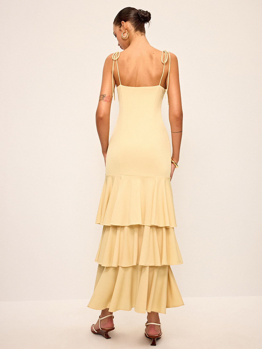 Tie-Strap Shoulder Tiered Maxi Dress