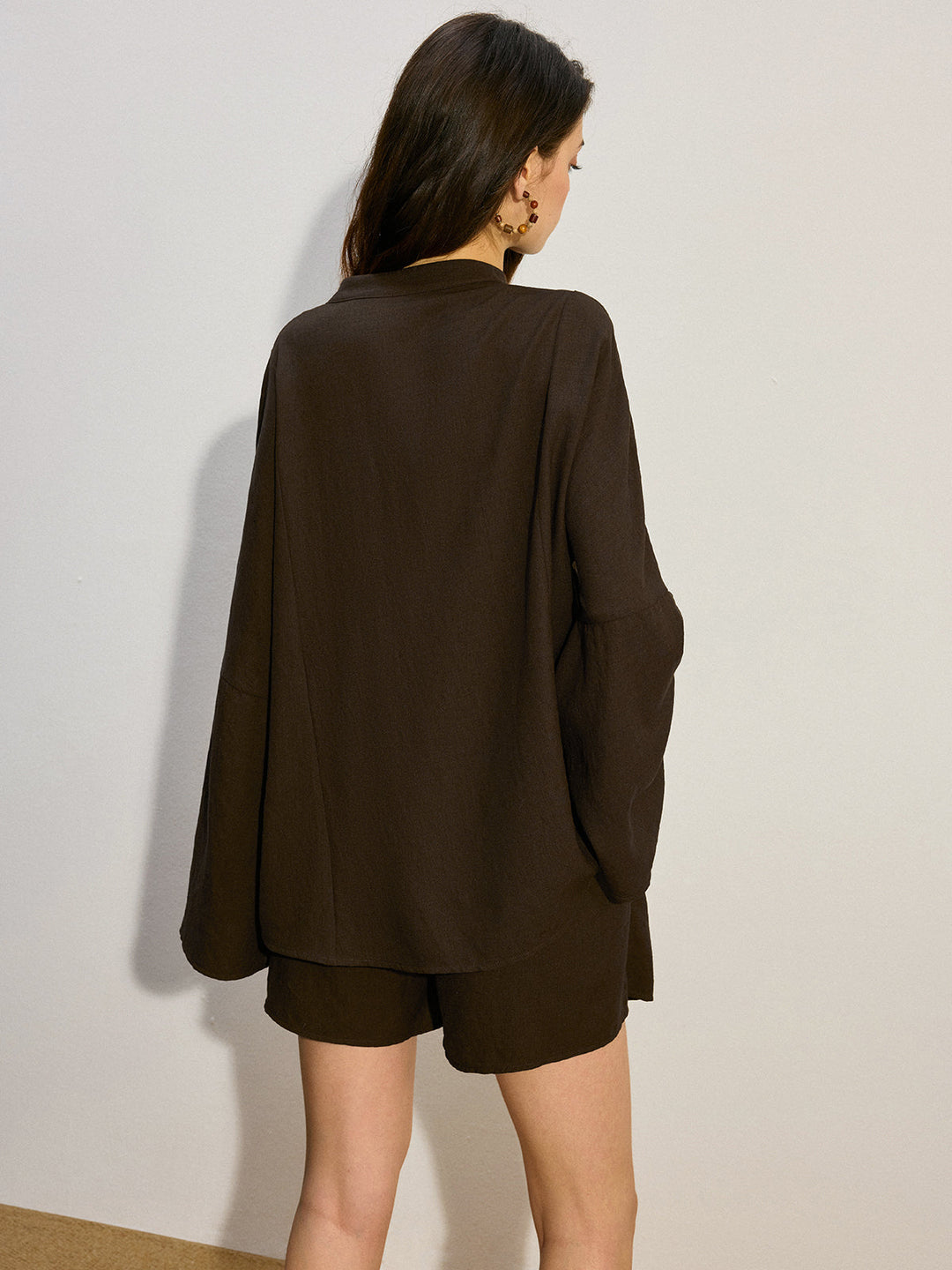 Pleated Button-Front Shorts Set