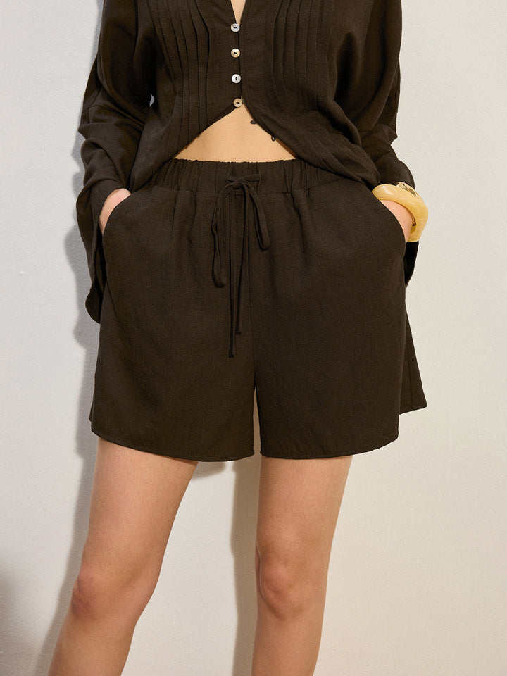 Pleated Button-Front Shorts Set