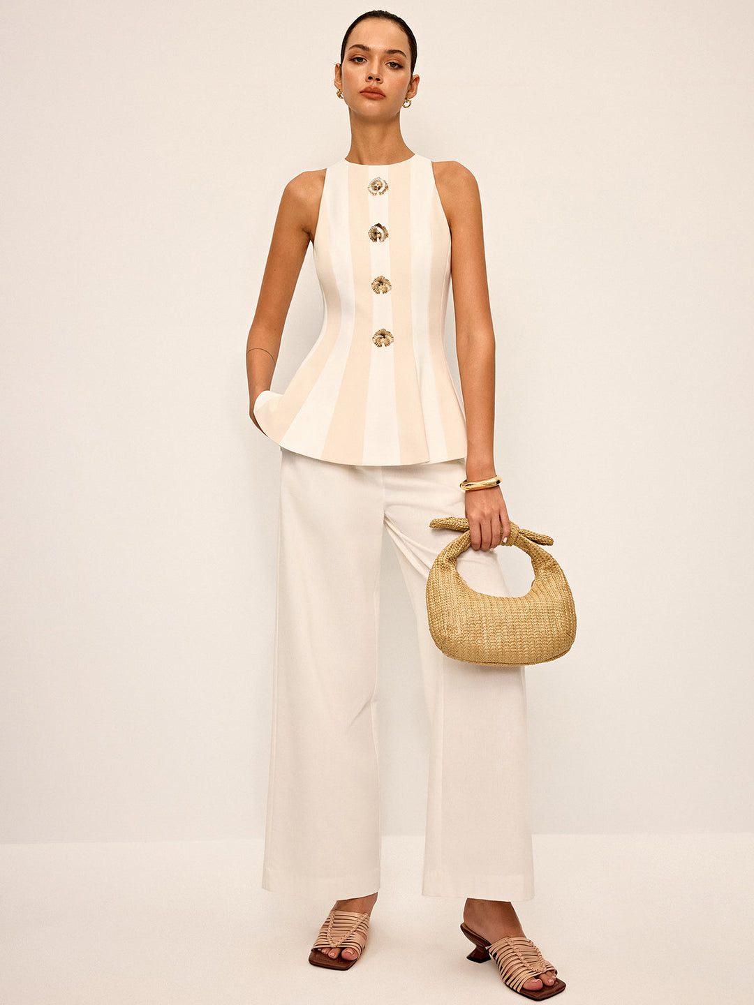 Striped Sleeveless Peplum Top