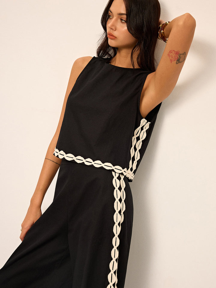 Cotton & Linen Contrast Trim Pants Set