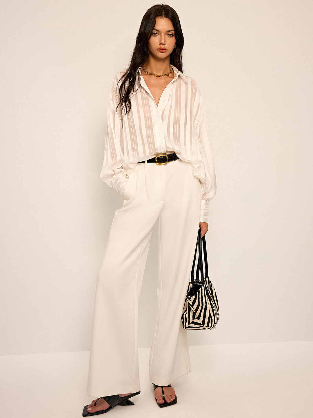 Sheer Striped Long-Sleeve Shirt