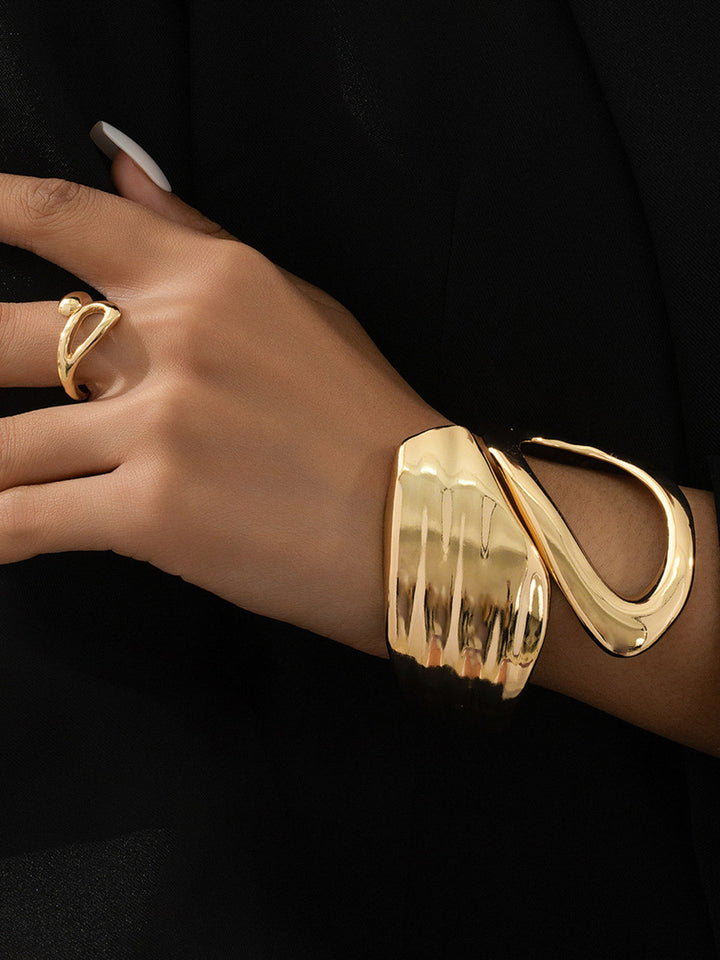 Asymmetric Gold Ring and Cuff Bracelet Set