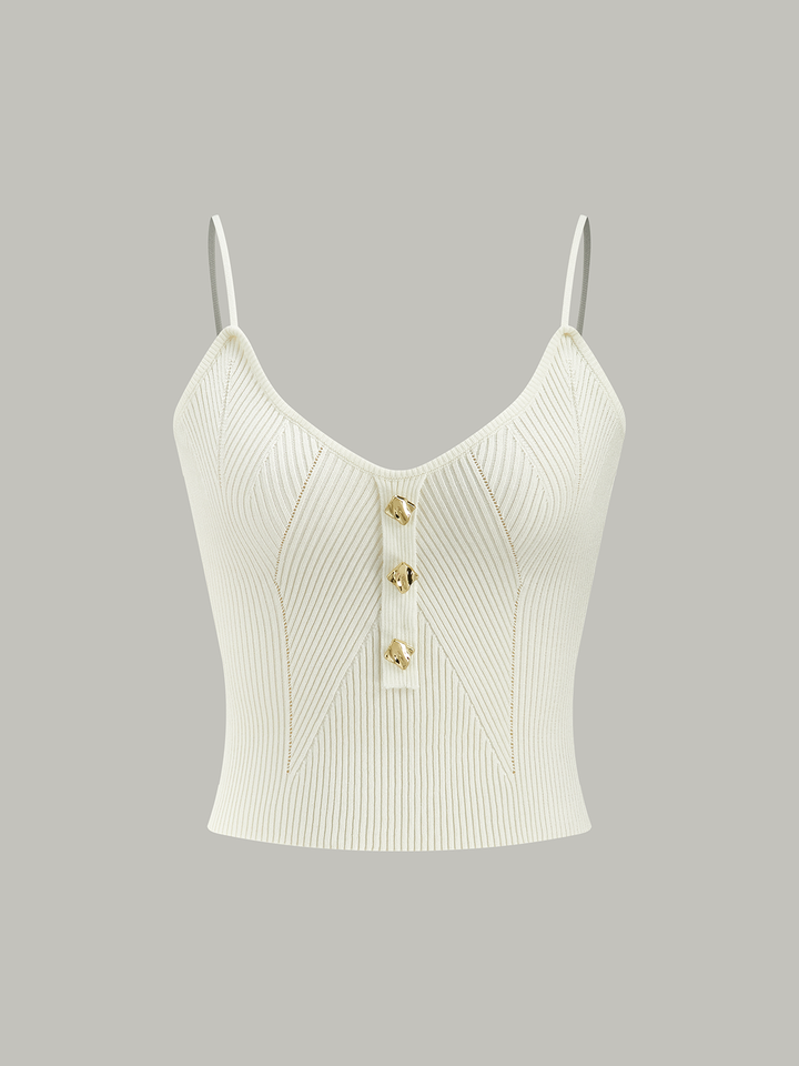 Ribbed Knit Metal Button Cami Top