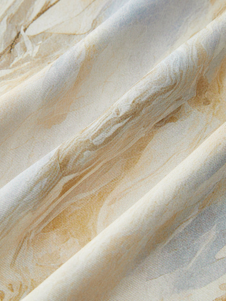 Semi-Sheer Marble Print Straight-Leg Pants