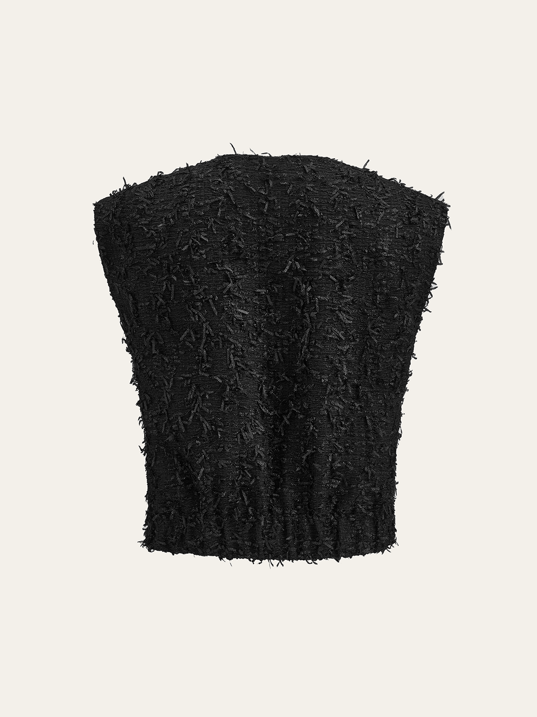 Fringed Tweed Button Sleeveless Vest