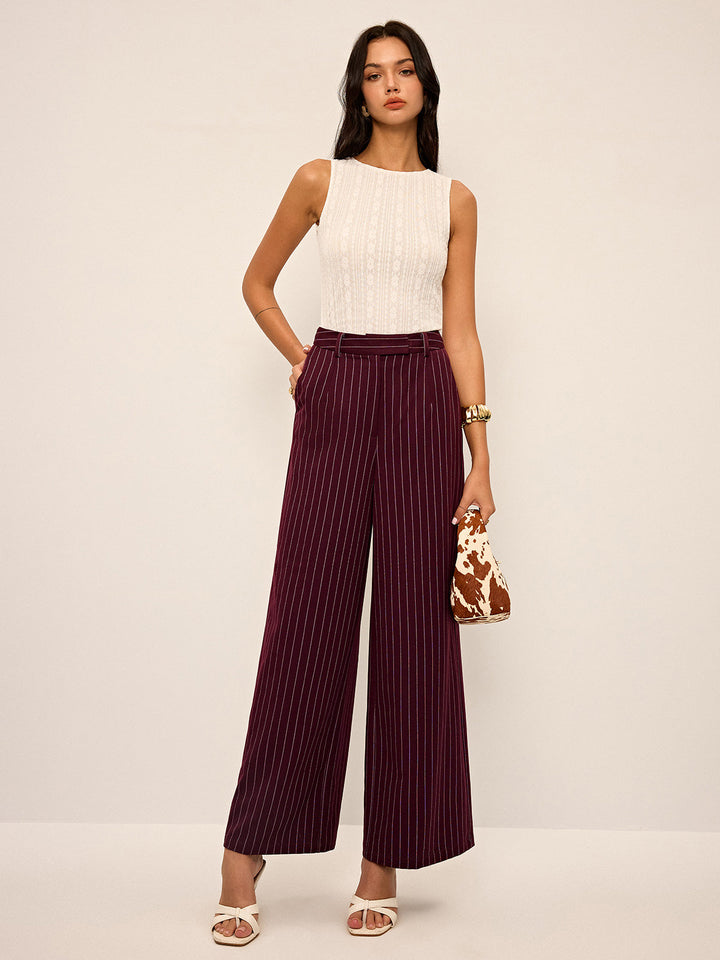 Pinstripe Wide-Leg Straight Pants
