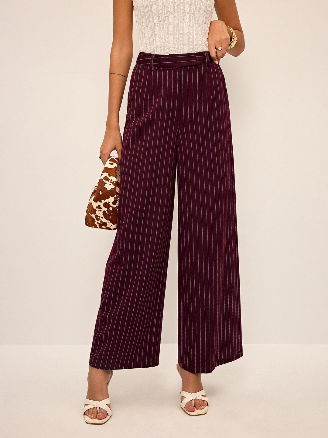 Pinstripe Wide-Leg Straight Pants