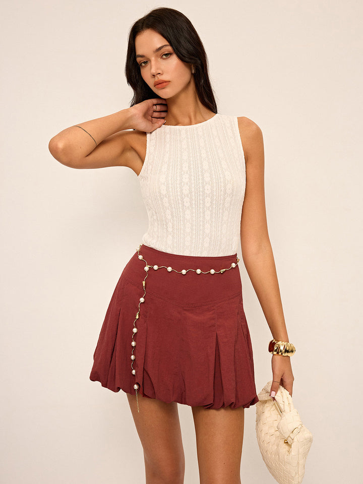 Mid-Waisted Pleated Bubble Hem Mini Skirt