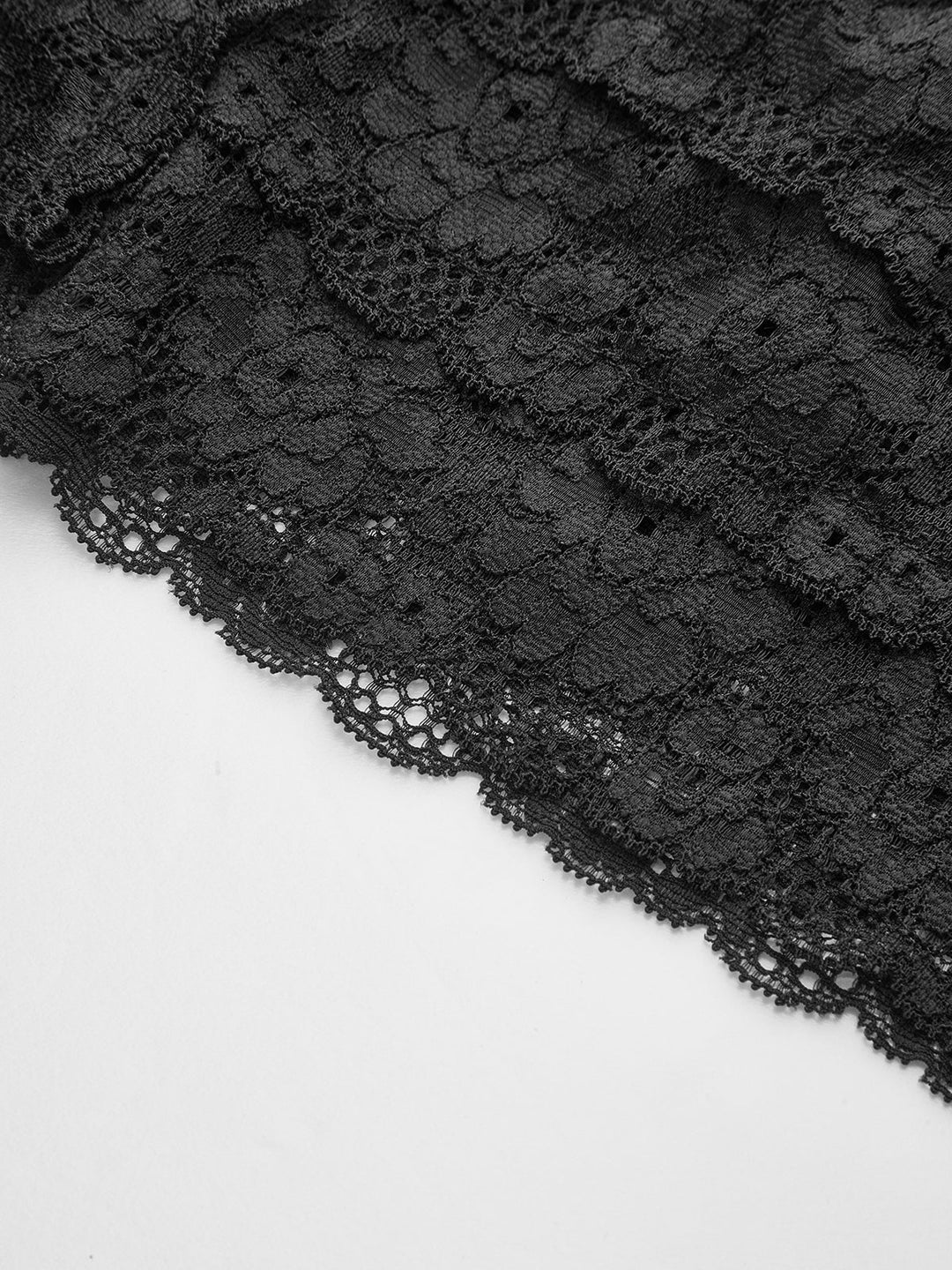 Semi-Sheer Lace Trim Pearl Button Top