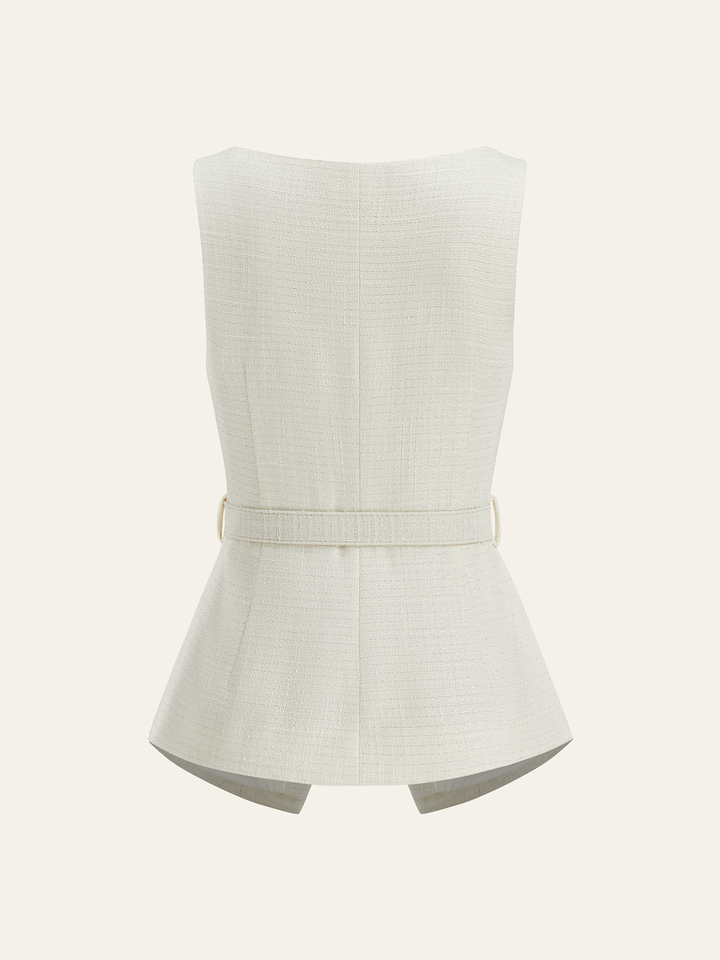 Belted Metal Button Sleeveless Vest