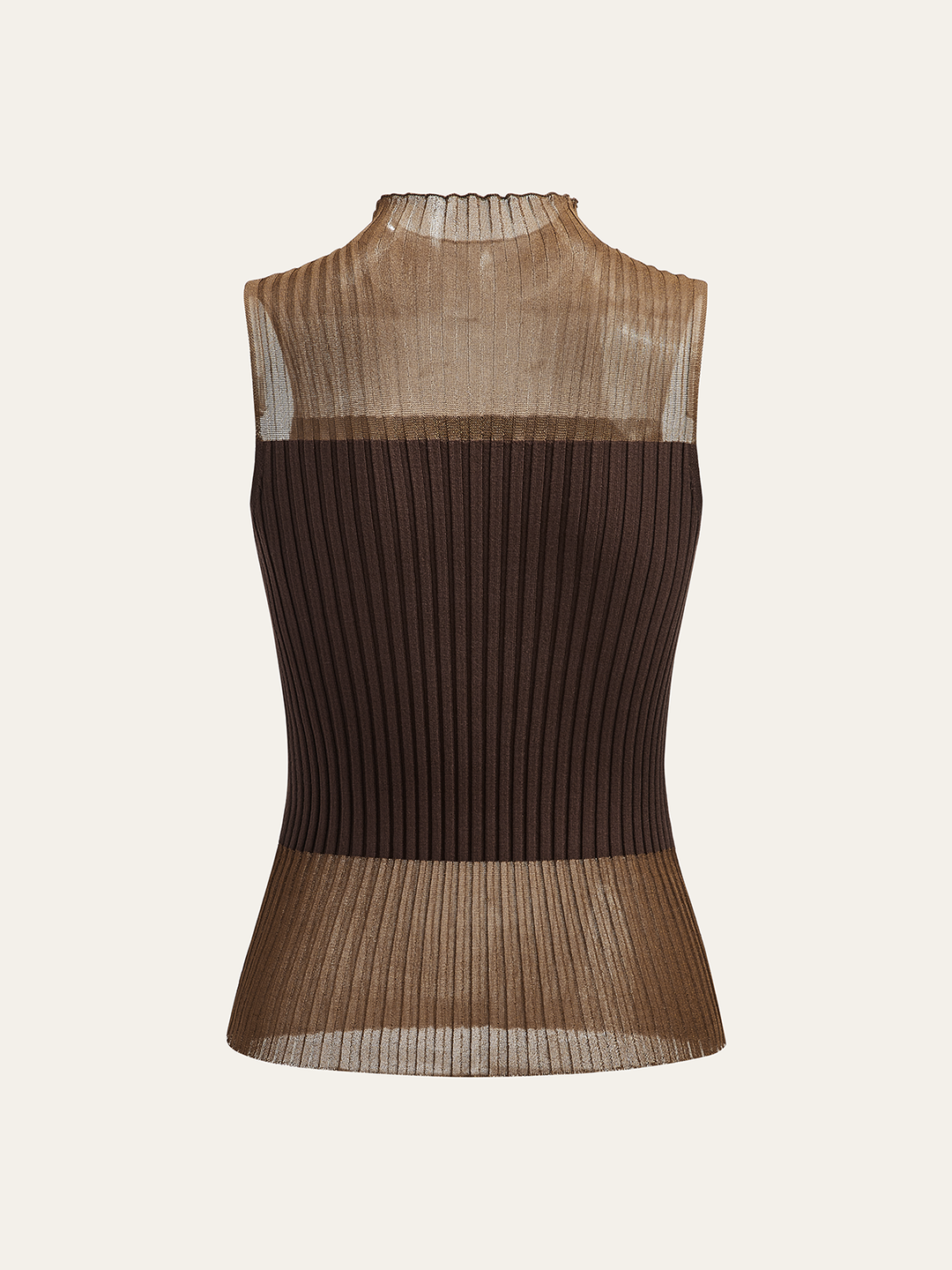 Mock Neck Sheer Paneled Sleeveless Top