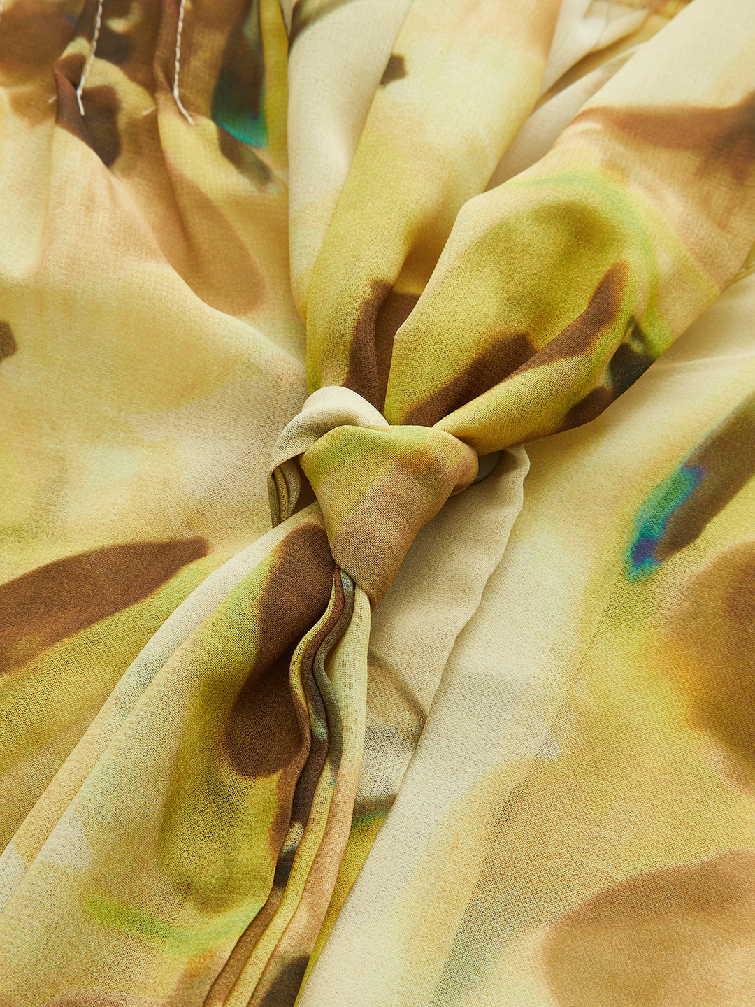 Semi-Sheer Pleated Floral Print Tie-Front Shirt