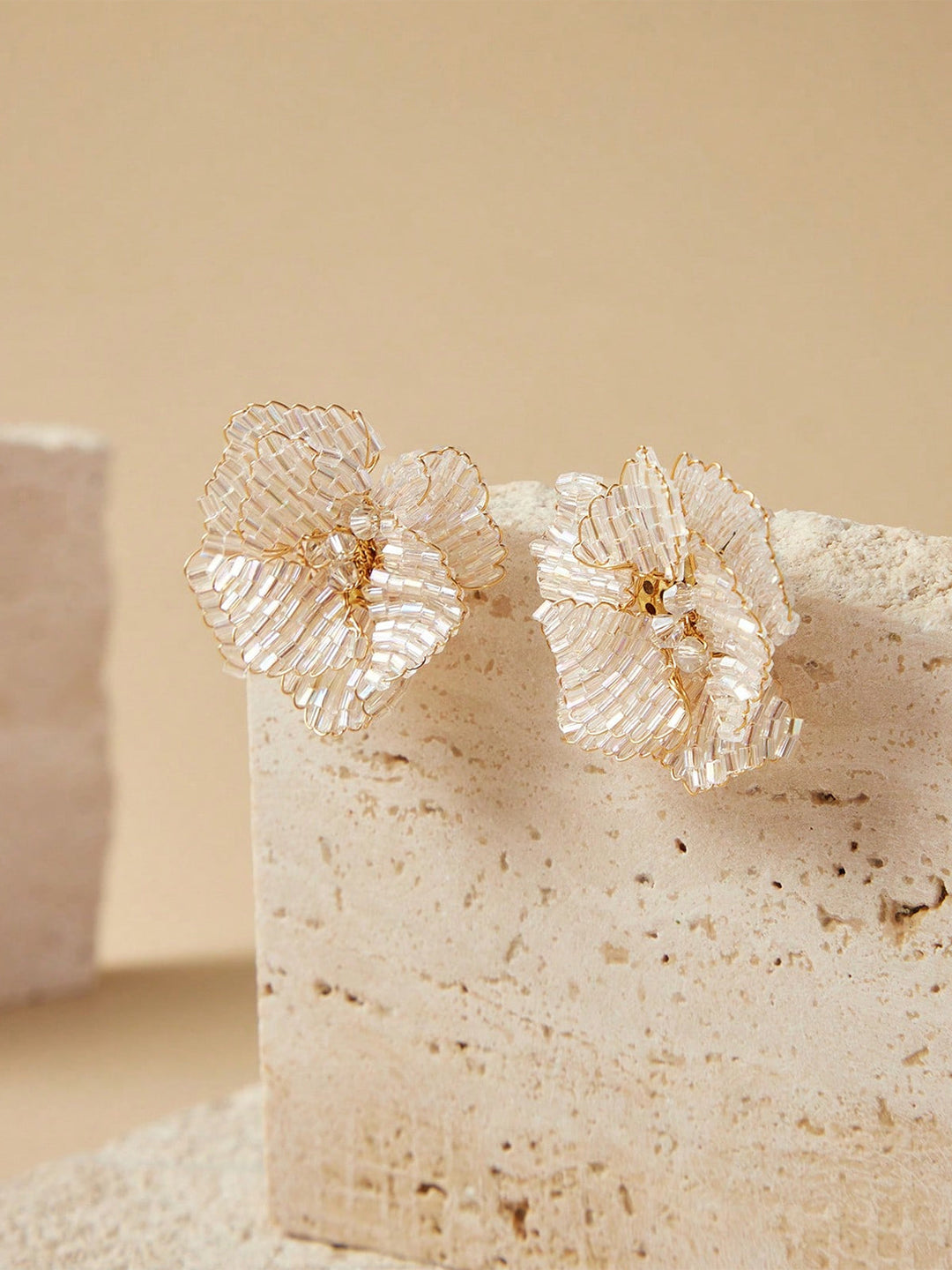 Beaded Flower-Shaped Statement Earrings