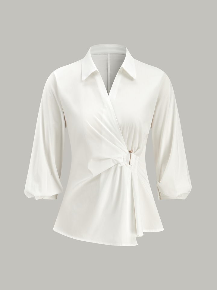 Asymmetric Wrap Shirt with Metal Buckle
