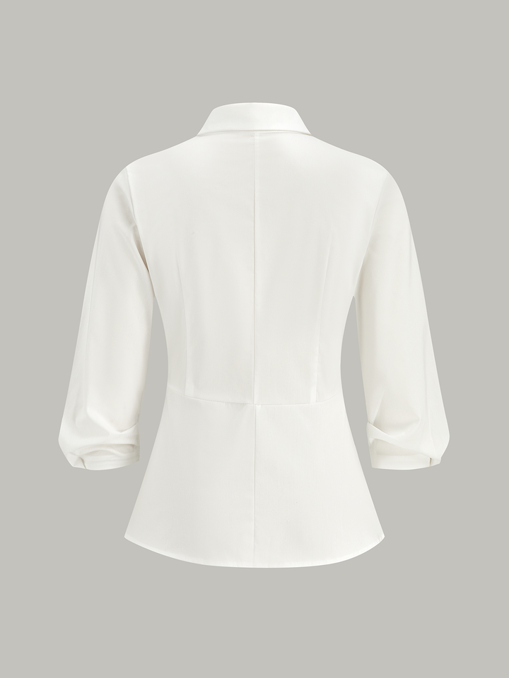 Asymmetric Wrap Shirt with Metal Buckle