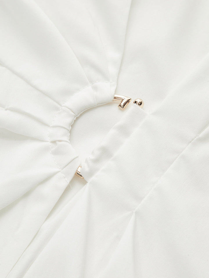 Asymmetric Wrap Shirt with Metal Buckle