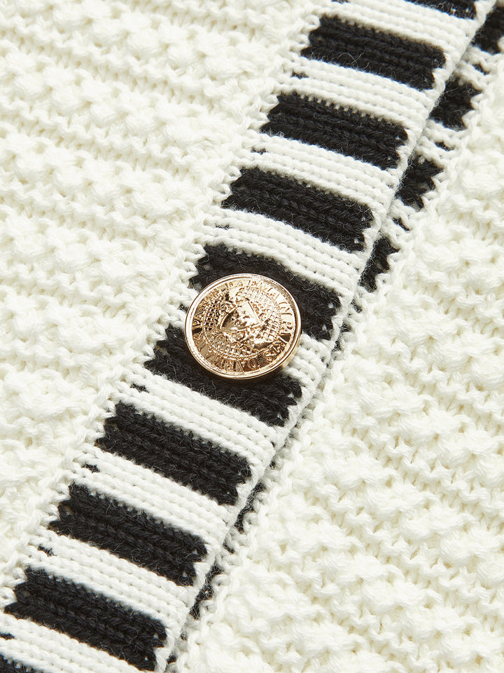 Button Striped Trim Knit Vest