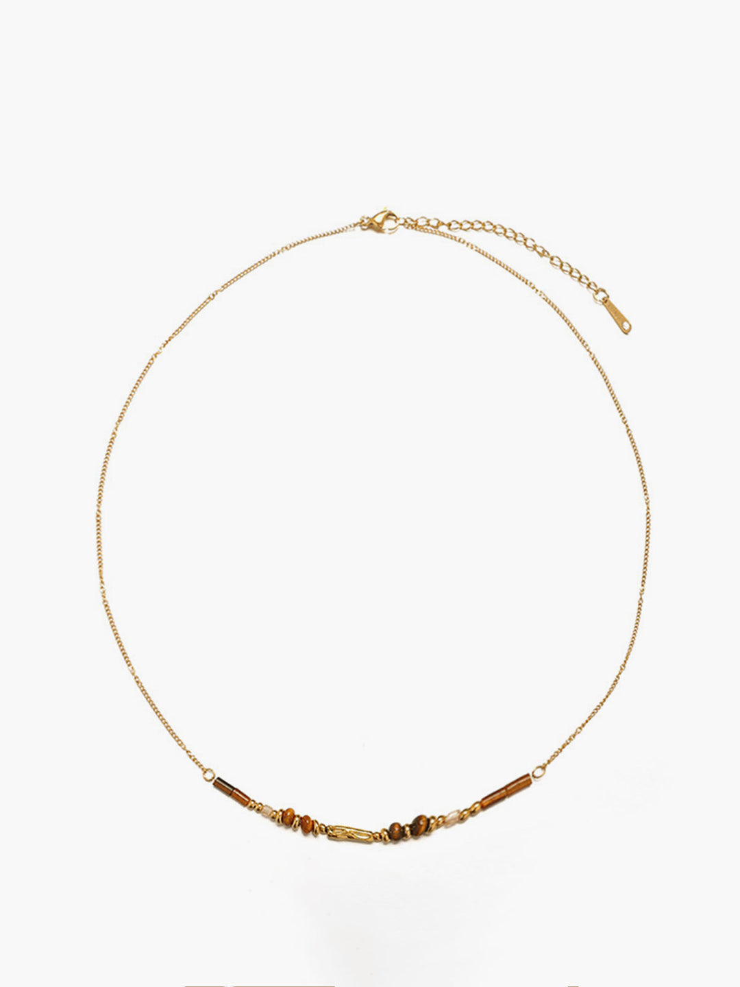 Tiger Eye Stone Beaded Necklace with Gold Chain