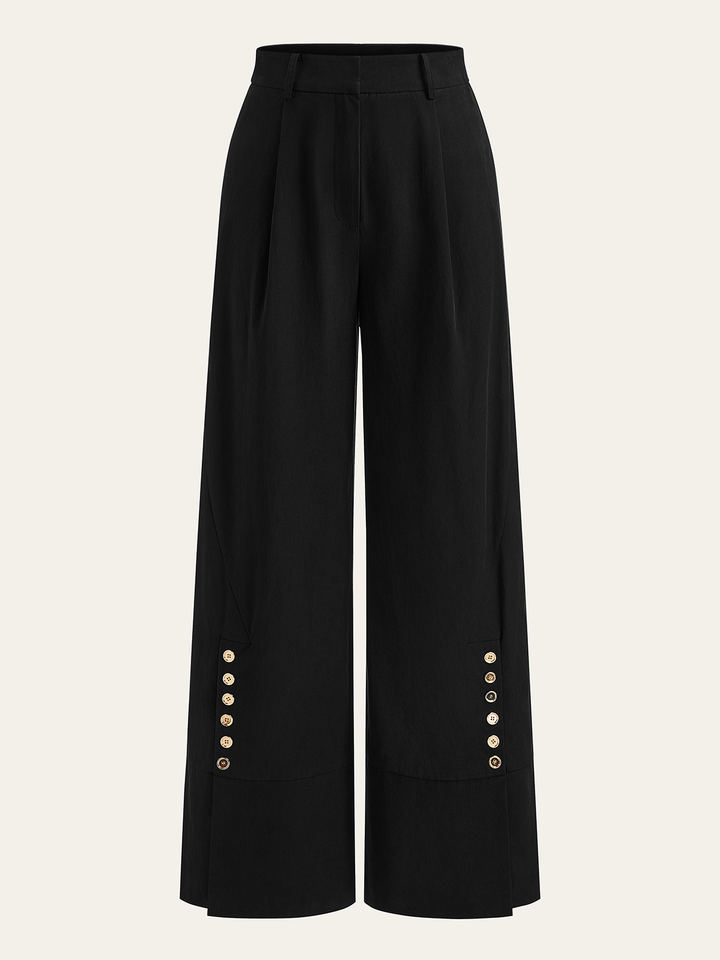 Button Detail Wide-Leg Pants