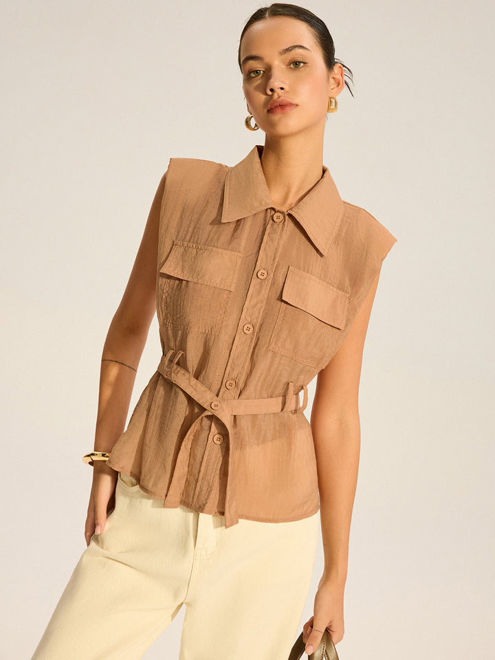 Belted Sleeveless Blouse