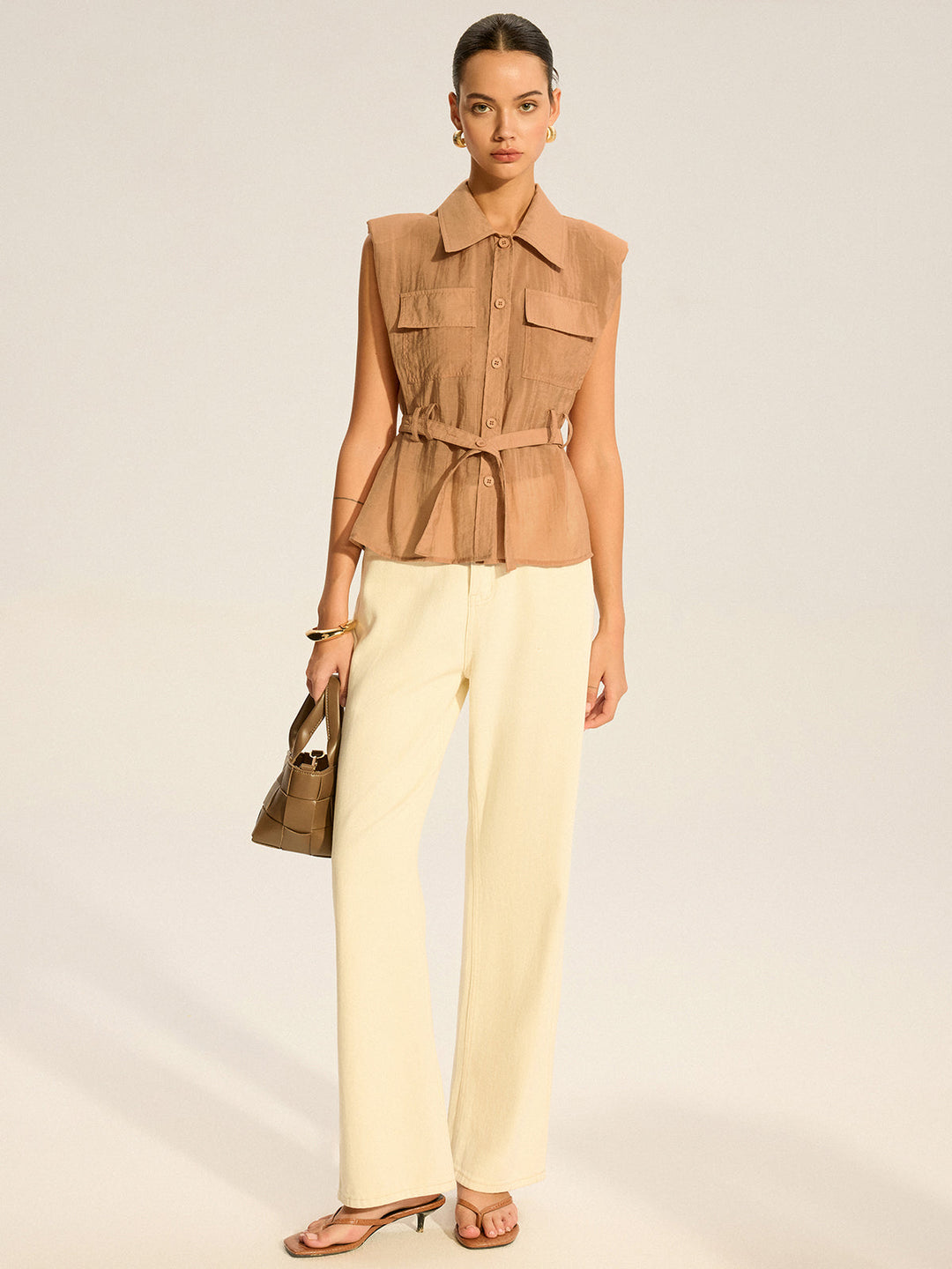 Belted Sleeveless Blouse