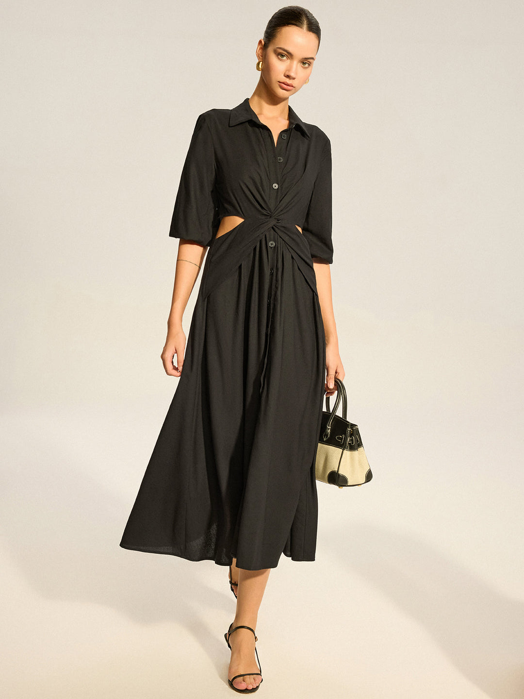 Twist Cut-Out Button Shirt Dress