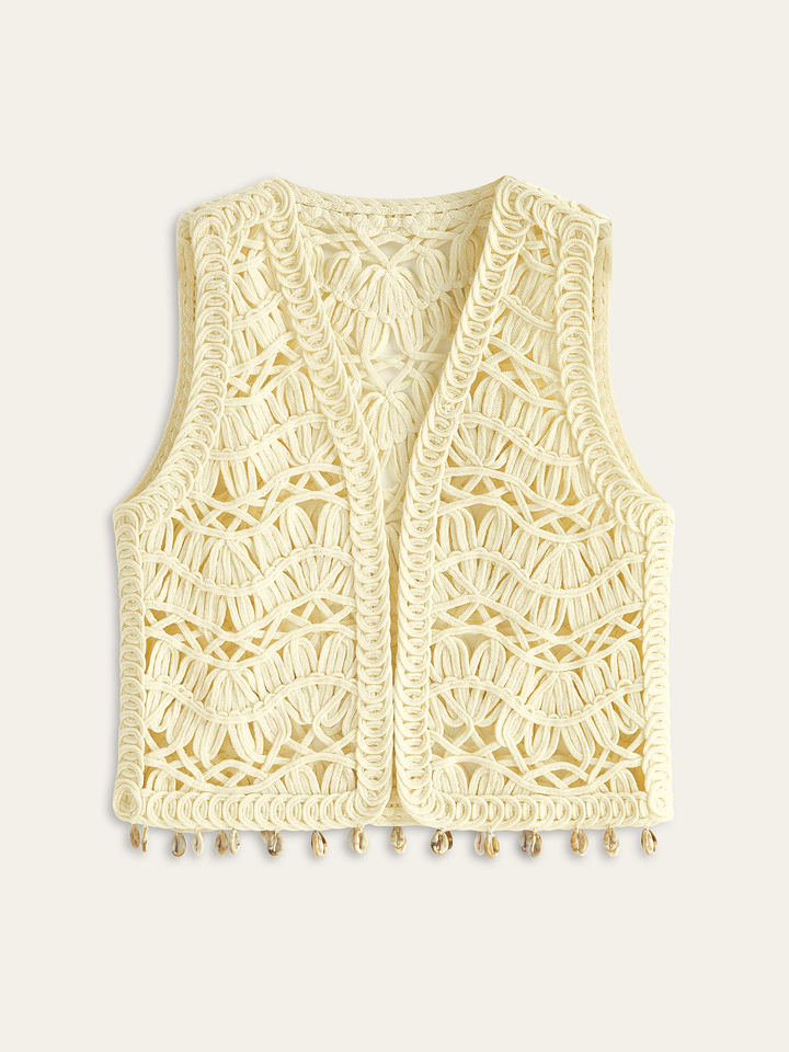 Shell Embellished Crochet Vest