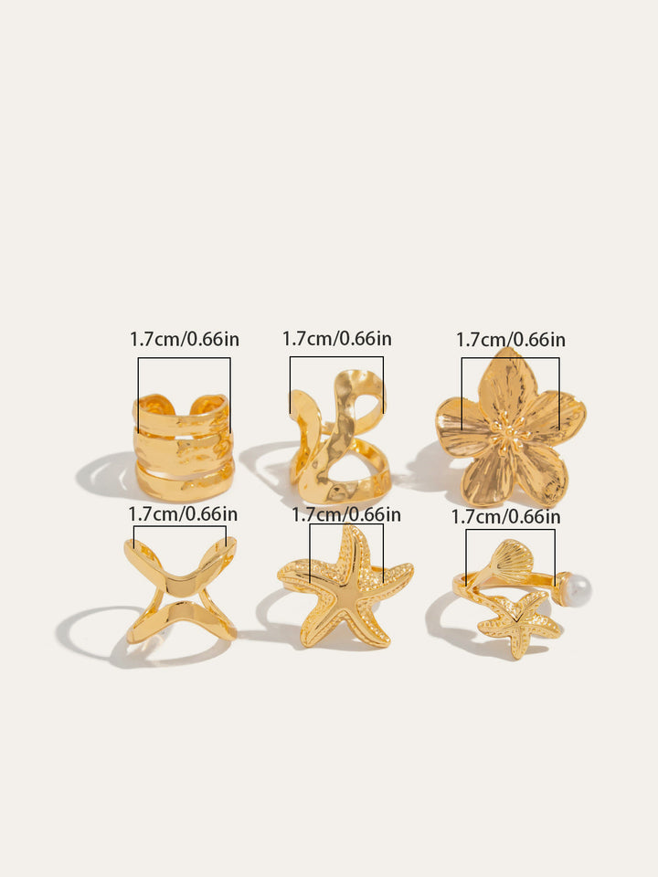 Gold-Tone Irregular Sea-Inspired Ring Set