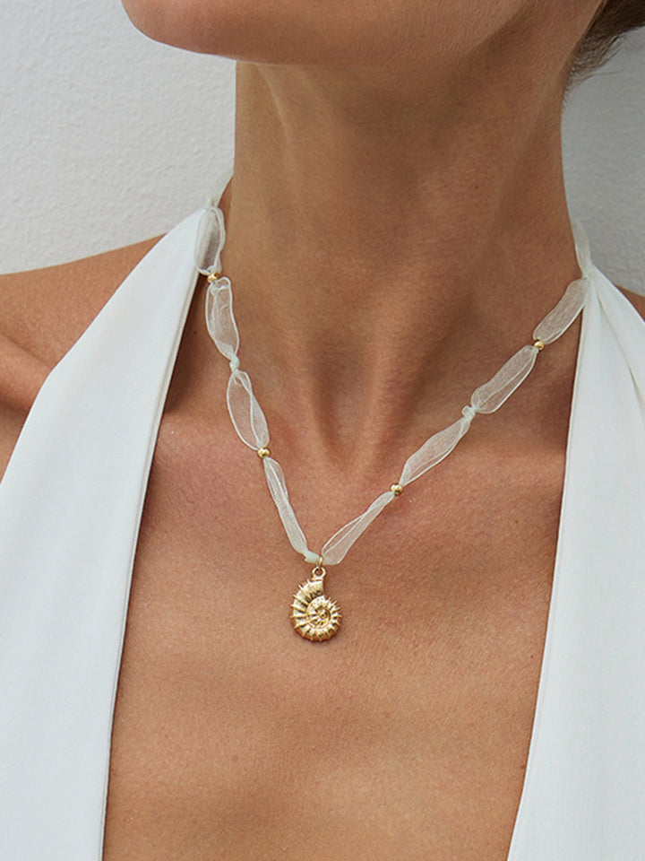 Tulle Beaded Conch Pendant Necklace