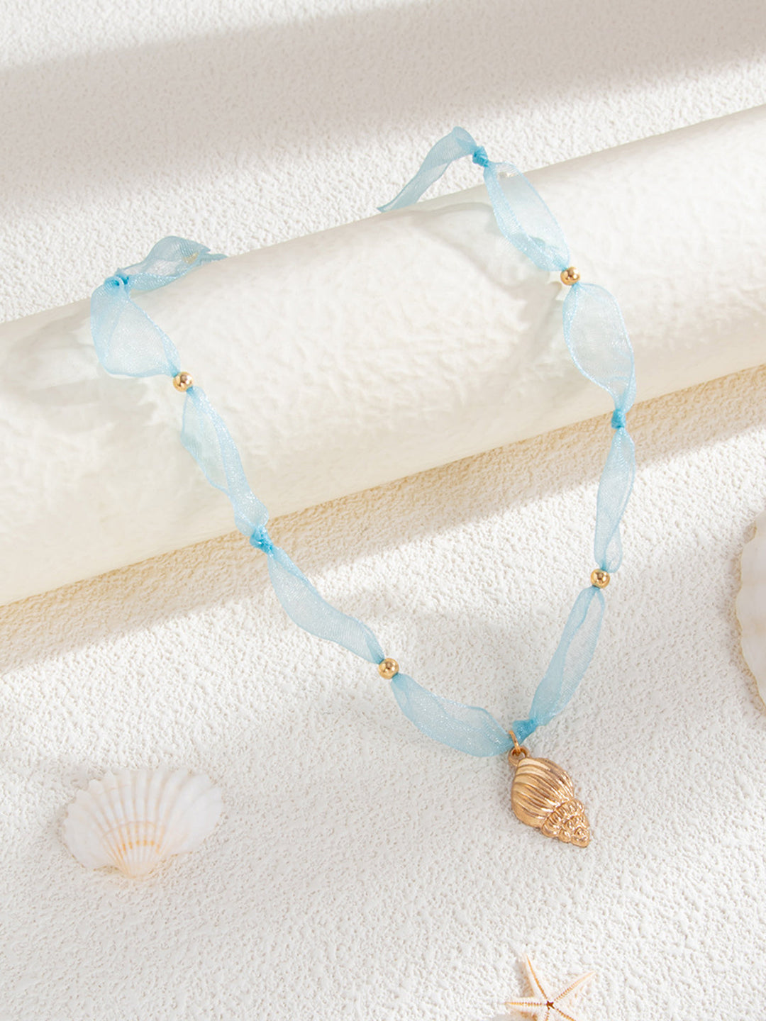 Tulle Beaded Conch Pendant Necklace