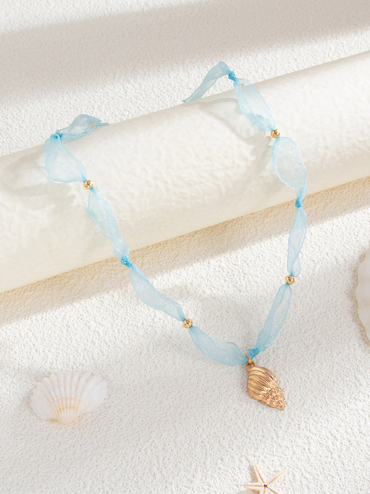 Tulle Beaded Conch Pendant Necklace