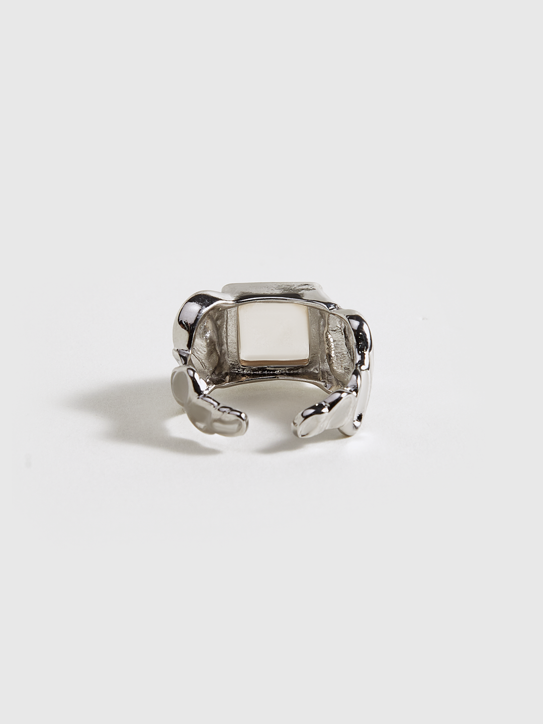Silver Tone Adjustable Ring with Square Stone