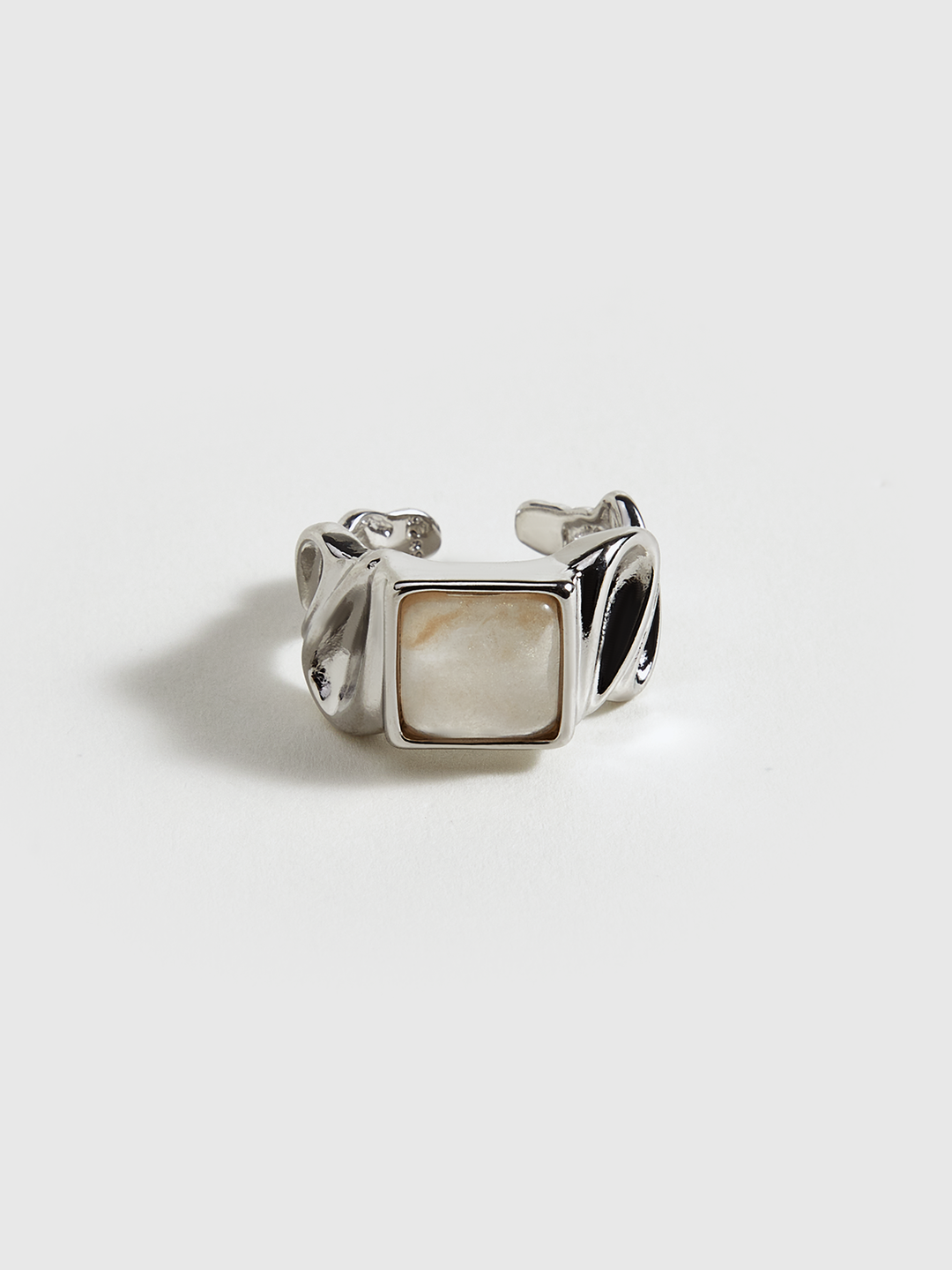 Silver Tone Adjustable Ring with Square Stone