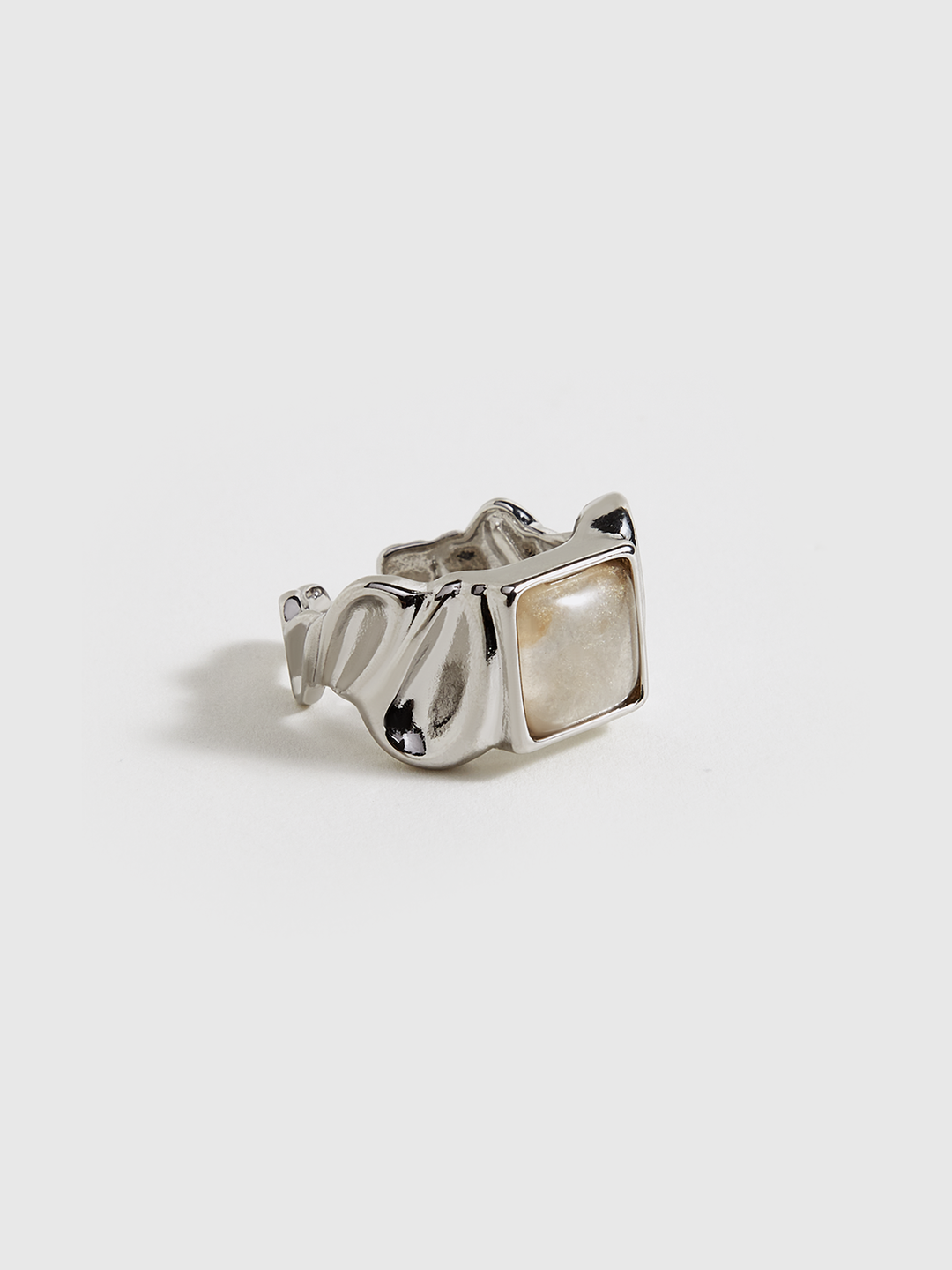 Silver Tone Adjustable Ring with Square Stone