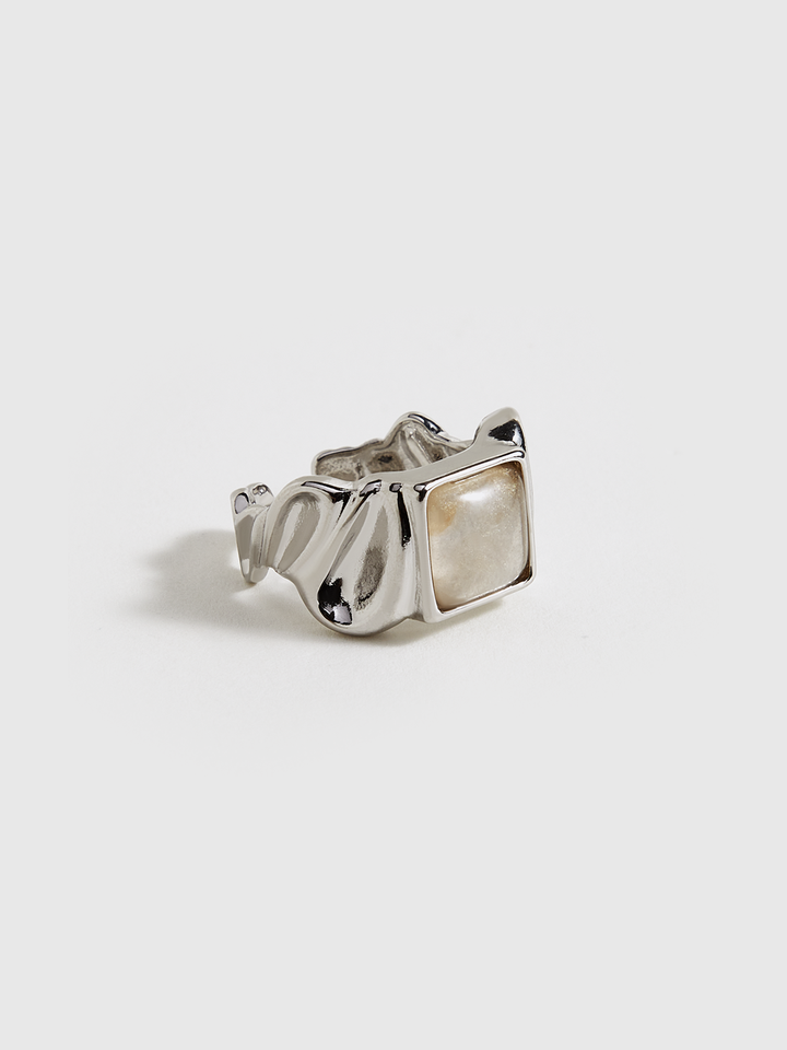 Silver Tone Adjustable Ring with Square Stone
