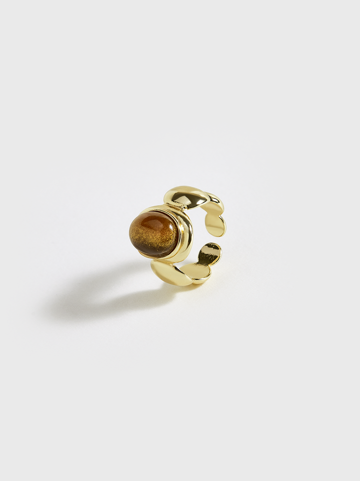 Gold Tone Ring with Brown Stone