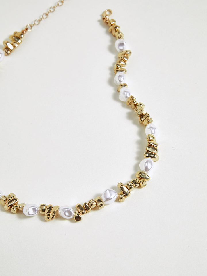Pearl & Gold Beaded Choker Necklace