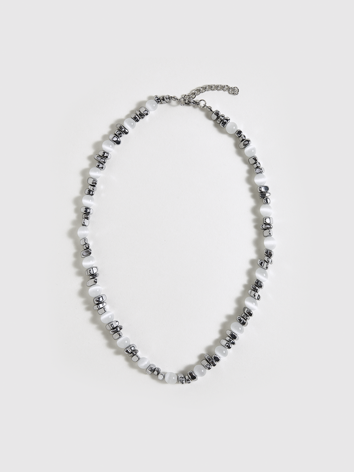 Pearl & Silver Beaded Choker Necklace