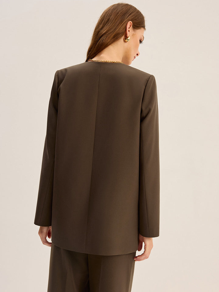 V-Neck Metal Button Blazer