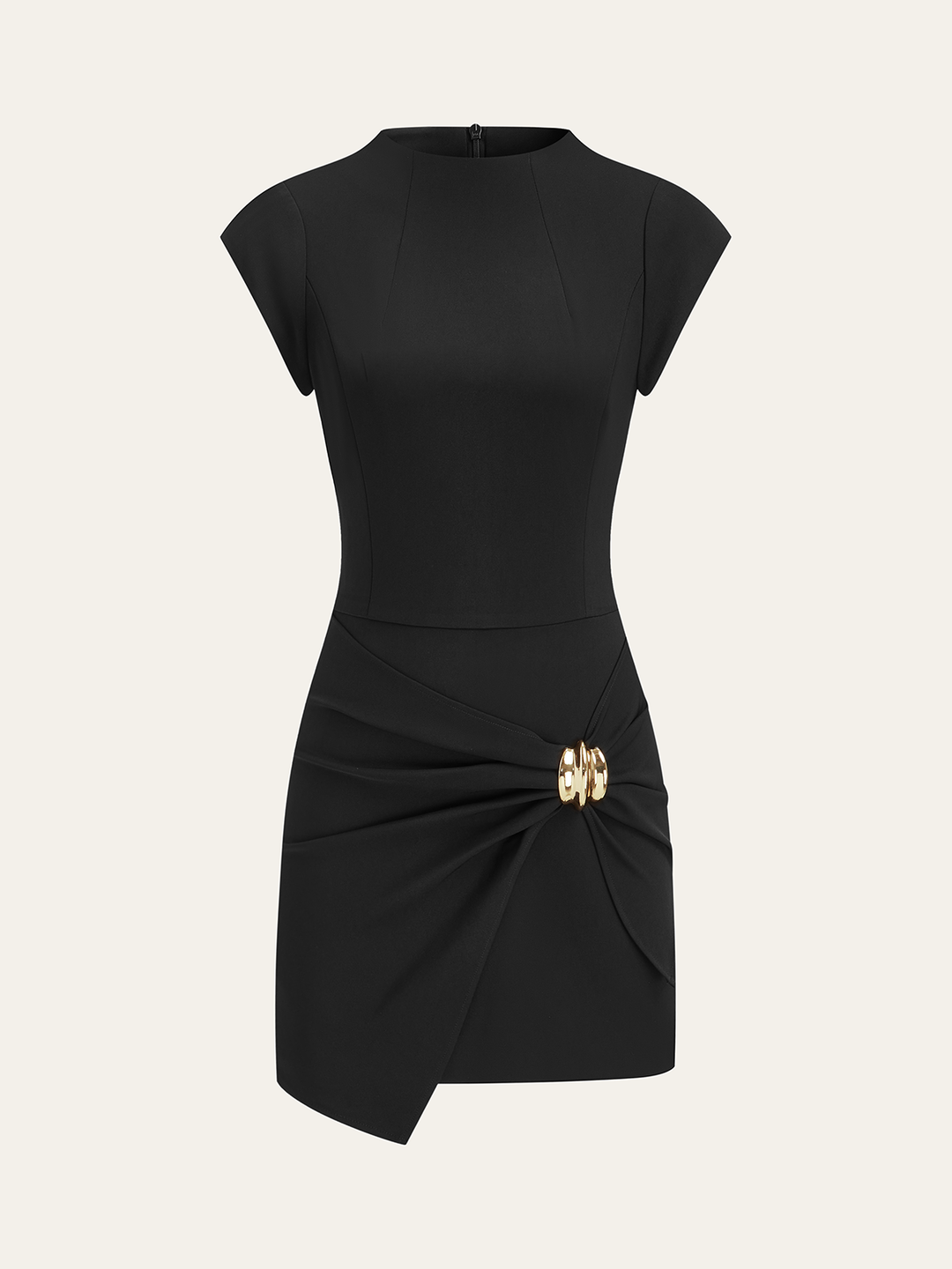 Mock Neck Mini Dress with Metal Buckle Detail