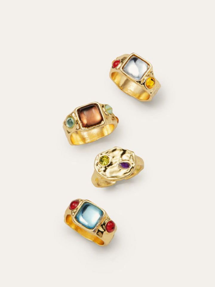 Luxury Multicolor Gemstone Gold Rings Set