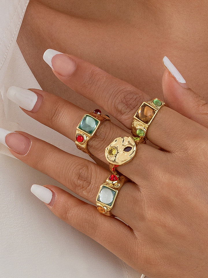 Luxury Multicolor Gemstone Gold Rings Set