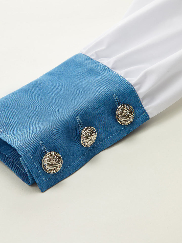 Contrast Panel Button Shirt Dress