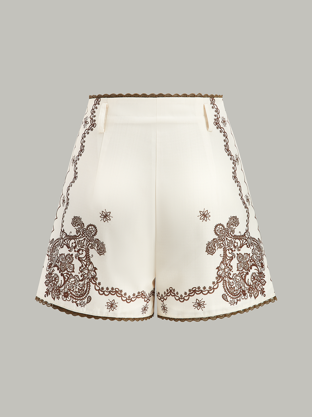 Floral Printed Suit Shorts with Lace Trims and Belt