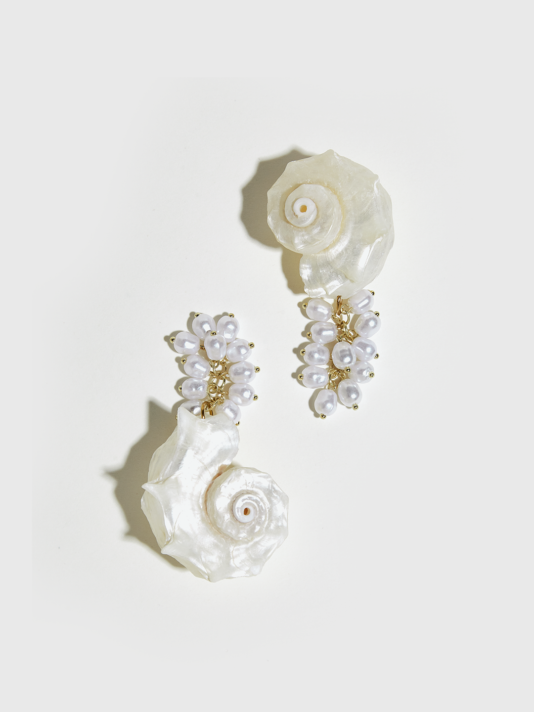Natural Spiny Shell Earrings with Faux Pearl Pendants