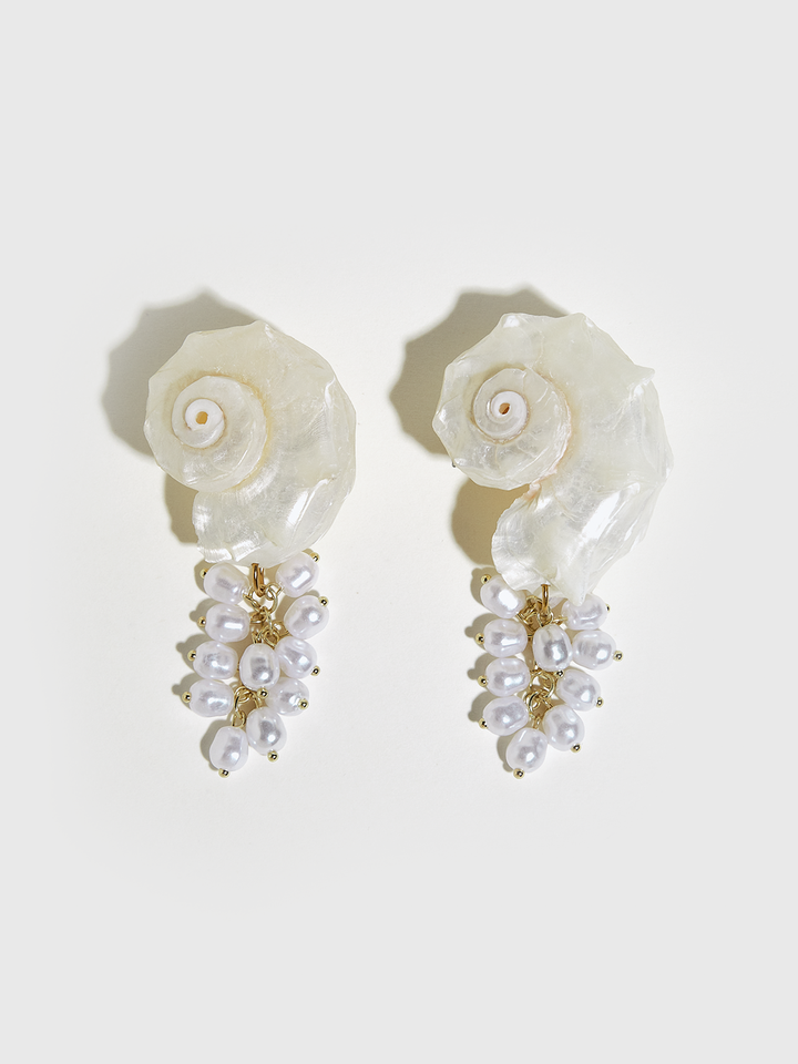 Natural Spiny Shell Earrings with Faux Pearl Pendants